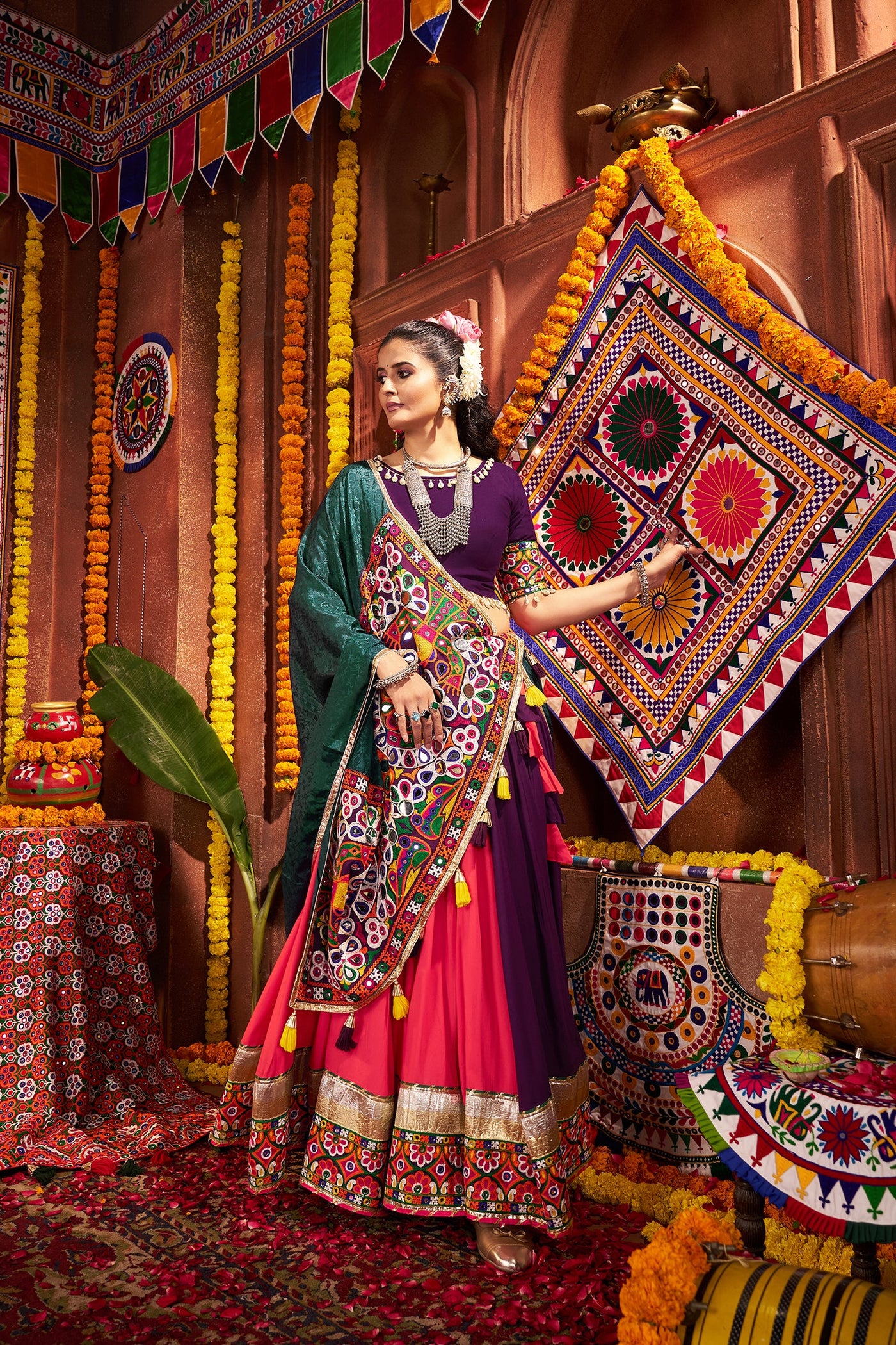 Navratri Designer Viscose Cotton thread embroidered with jacquard patch work lehenga choli (Copy) houseofpanchhi