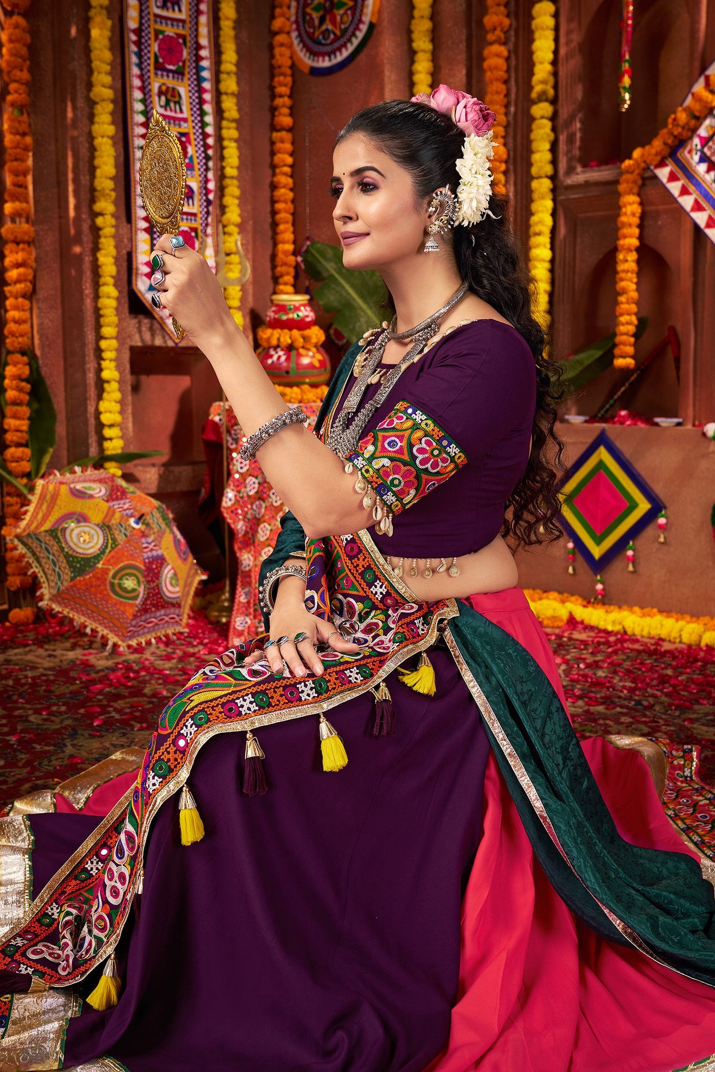 Navratri Designer Viscose Cotton thread embroidered with jacquard patch work lehenga choli (Copy) houseofpanchhi