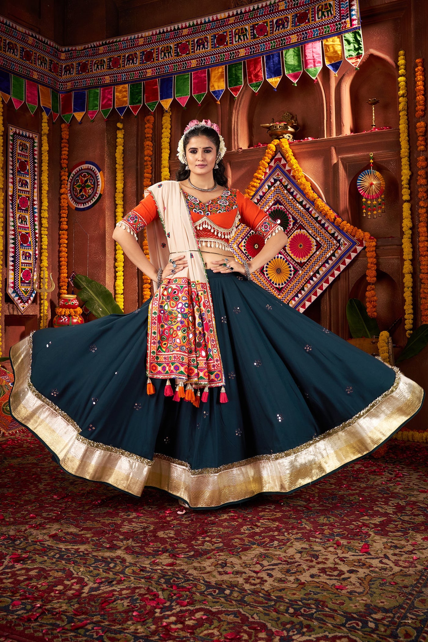 Navratri Designer Viscose Cotton thread embroidered with jacquard patch work lehenga choli (Copy) (Copy) houseofpanchhi