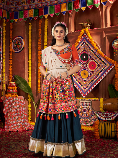 Teal Colour Navratri Designer Hand Work Ready To Wear Lehenga Choli. houseofpanchhi