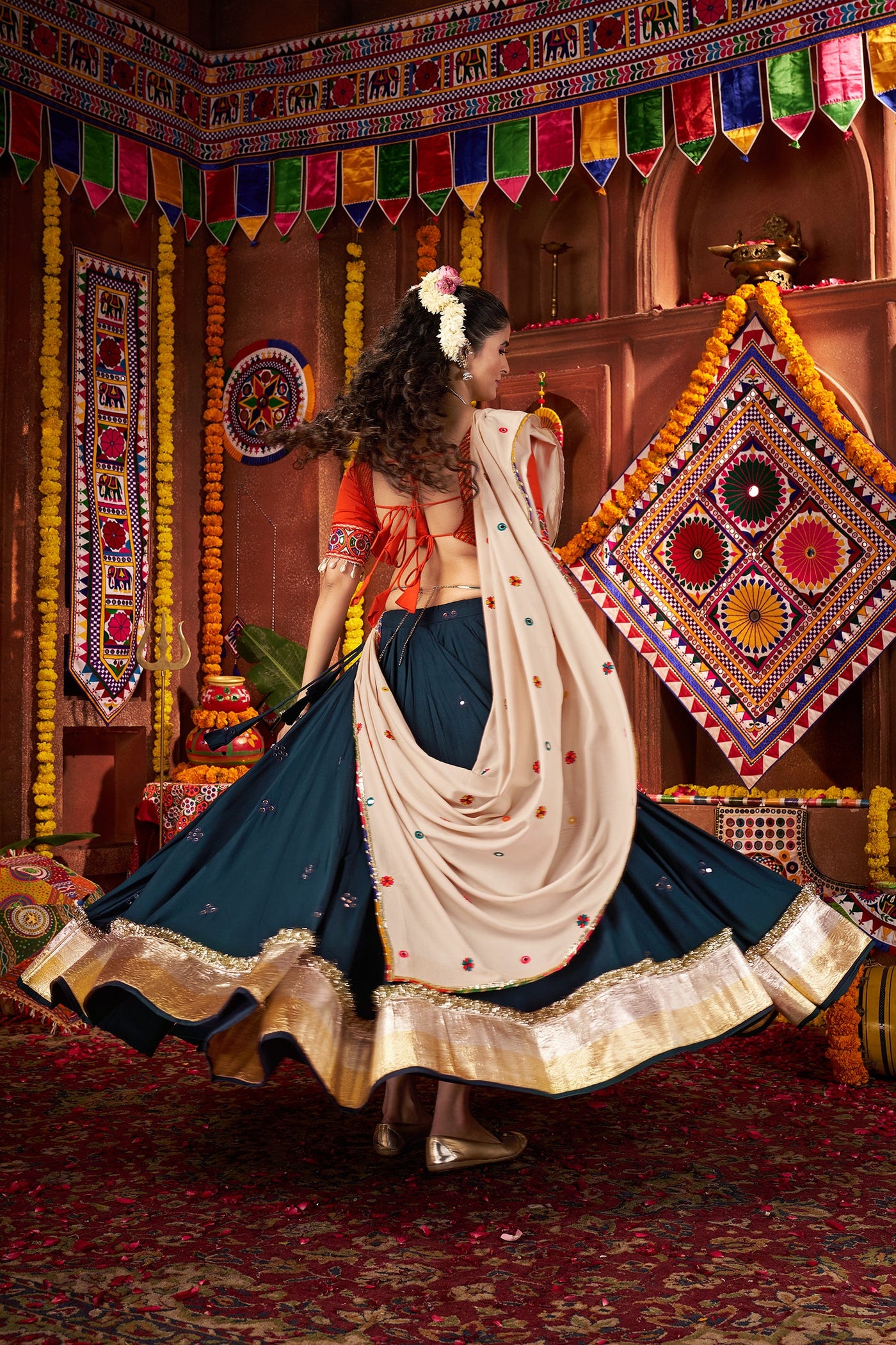 Navratri Designer Viscose Cotton thread embroidered with jacquard patch work lehenga choli (Copy) (Copy) houseofpanchhi