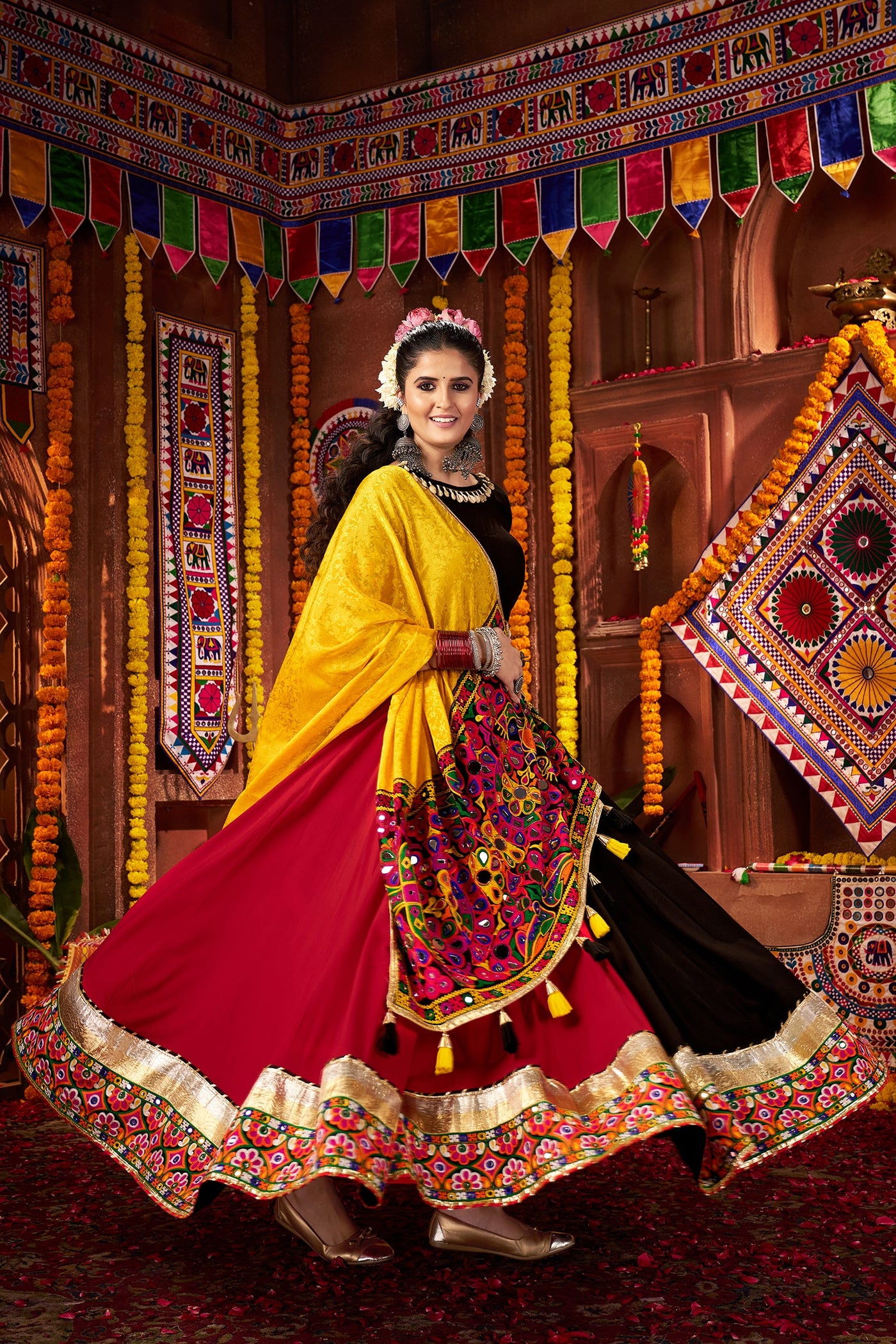 Navratri Designer Viscose Cotton thread embroidered with jacquard patch work lehenga choli (Copy) houseofpanchhi