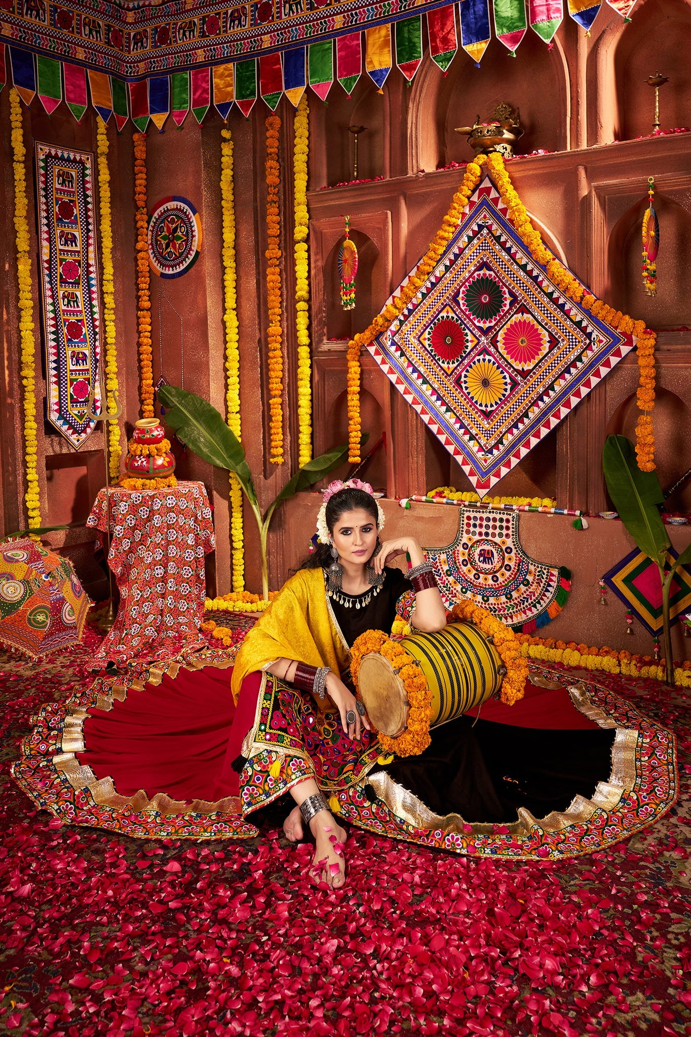 Navratri Designer Viscose Cotton thread embroidered with jacquard patch work lehenga choli (Copy) houseofpanchhi