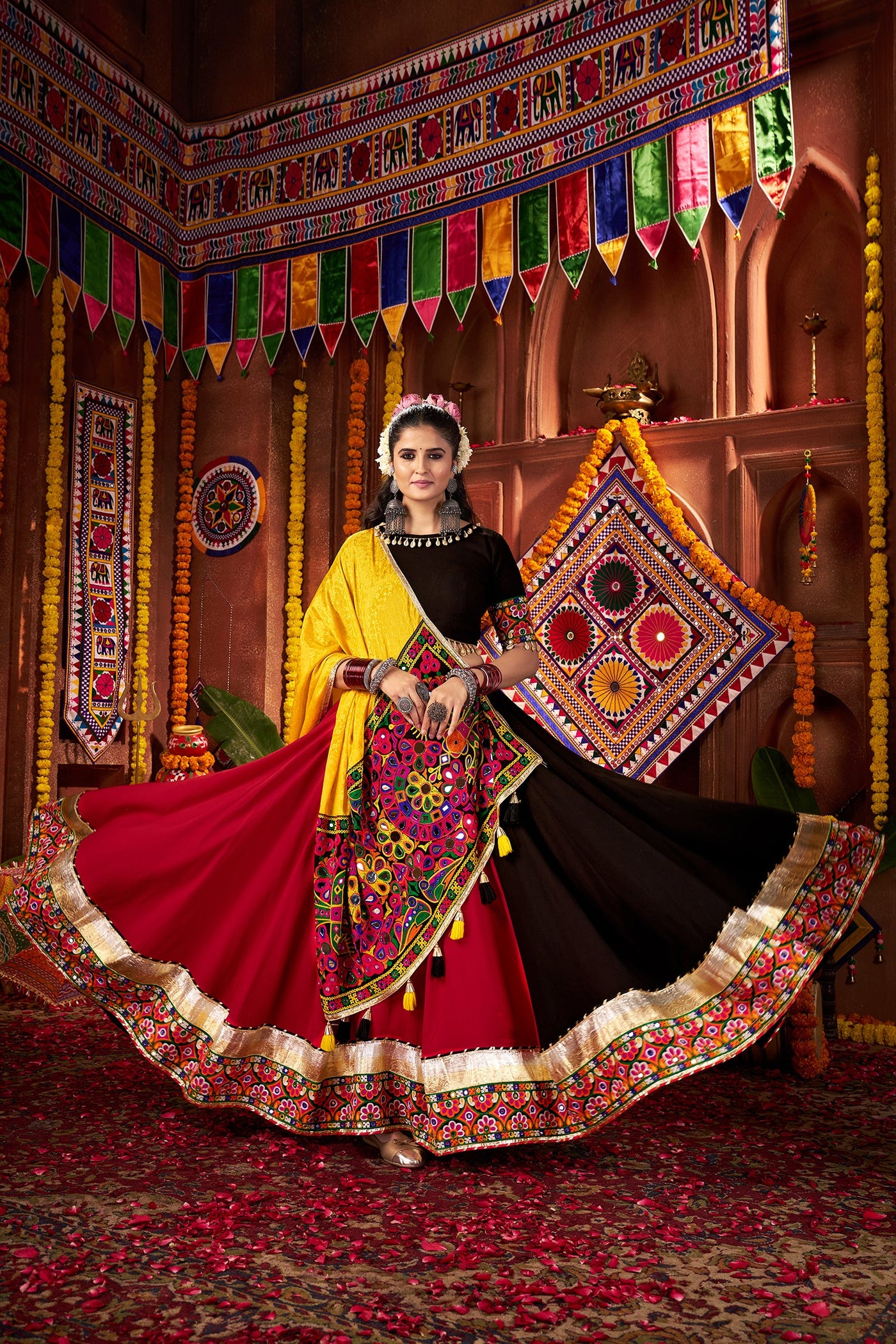 Navratri Designer Viscose Cotton thread embroidered with jacquard patch work lehenga choli (Copy) houseofpanchhi