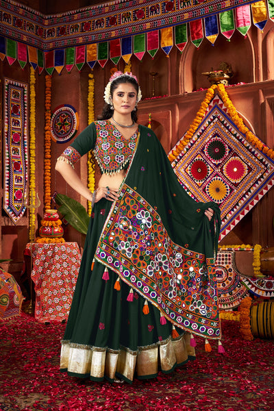 Teal colour Navratri Designer Viscose Cotton with jacquard patch work lehenga choli houseofpanchhi
