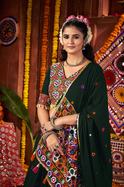 Teal colour Navratri Designer Viscose Cotton with jacquard patch work lehenga choli houseofpanchhi