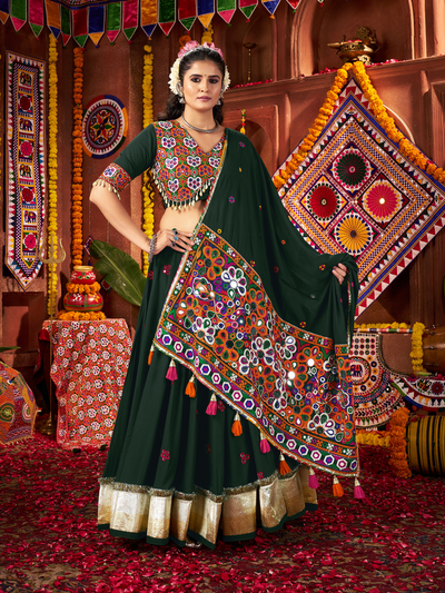 Green Colour Navratri Designer Hand Work Ready To Wear Lehenga Choli. houseofpanchhi