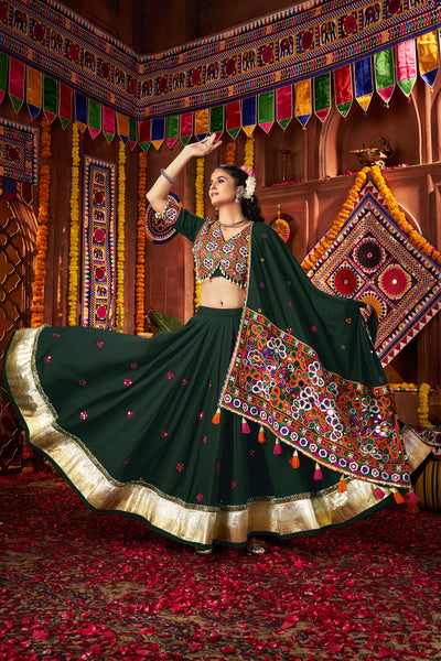 Teal colour Navratri Designer Viscose Cotton with jacquard patch work lehenga choli houseofpanchhi