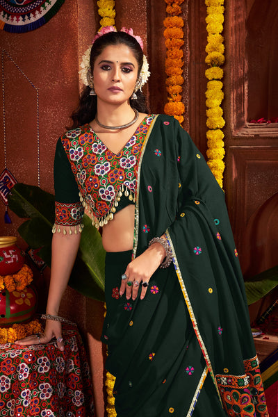 Teal colour Navratri Designer Viscose Cotton with jacquard patch work lehenga choli houseofpanchhi