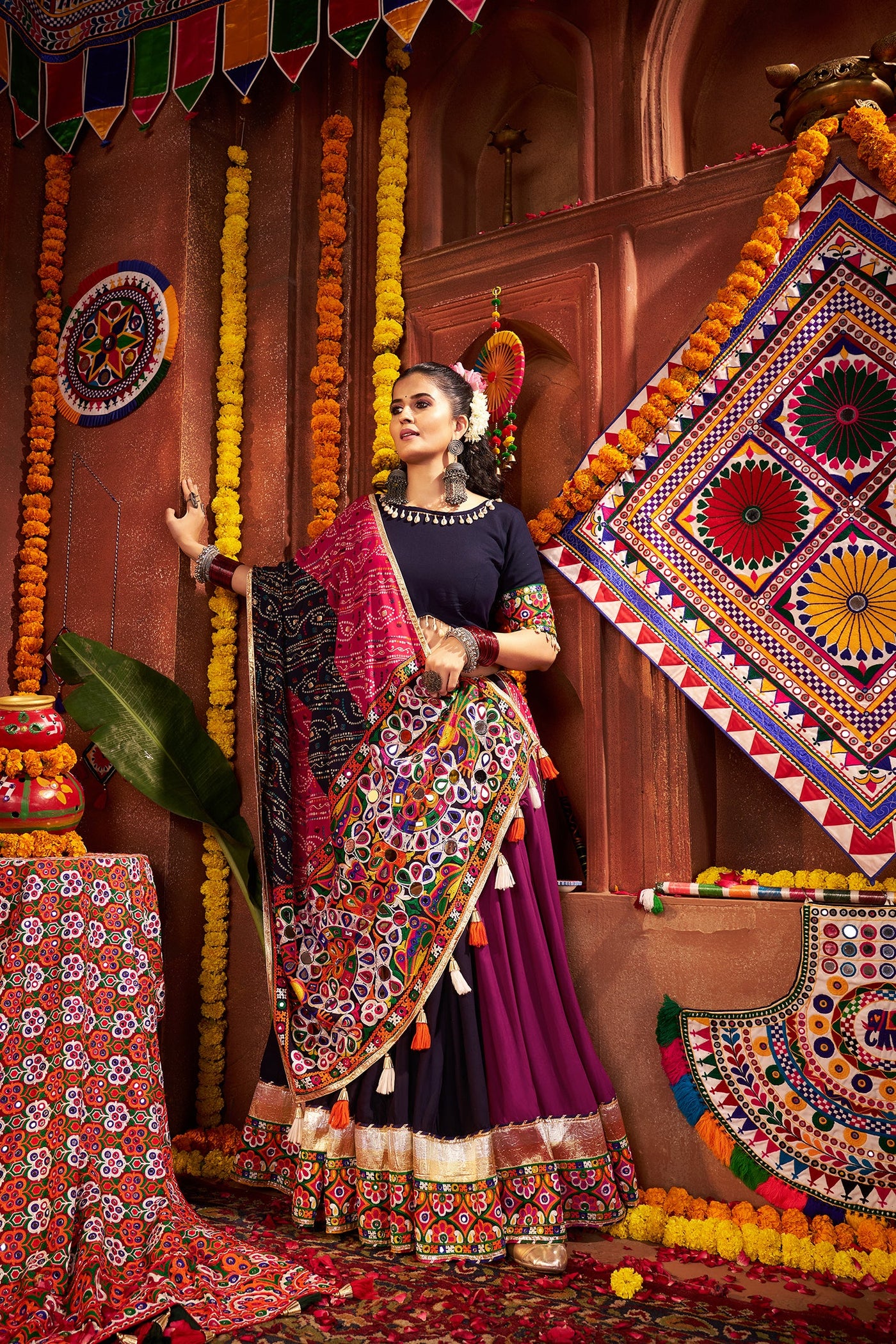 Navratri Designer Viscose Cotton thread embroidered with jacquard patch work lehenga choli (Copy) houseofpanchhi