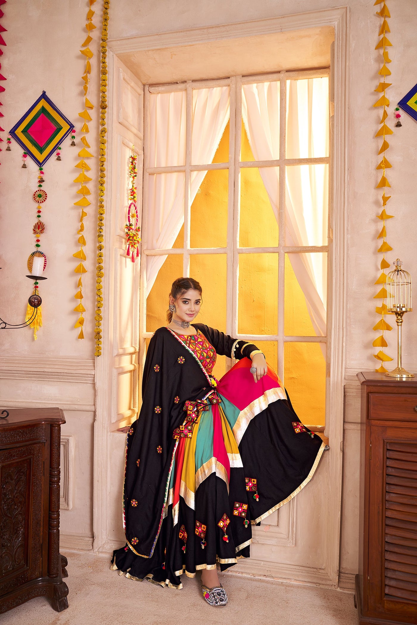Viscose cotton thread embroidered with jacquard patch work Ready to wear lehenga choli. (Copy) houseofpanchhi