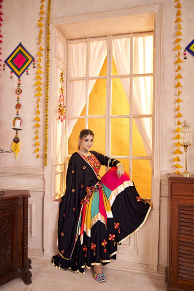 Viscose cotton thread embroidered with jacquard patch work Ready to wear lehenga choli. (Copy) houseofpanchhi