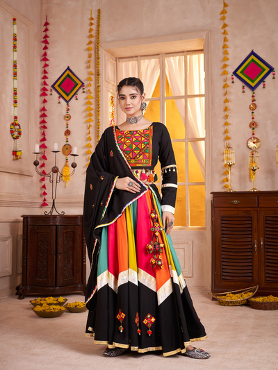 Multi Colour Viscose Cotton Ready To Wear Navratri Lehenga Choli with Dupatta houseofpanchhi