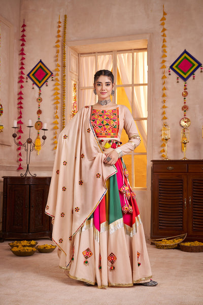 Viscose cotton thread embroidered with jacquard patch work Ready to wear lehenga choli. (Copy) houseofpanchhi