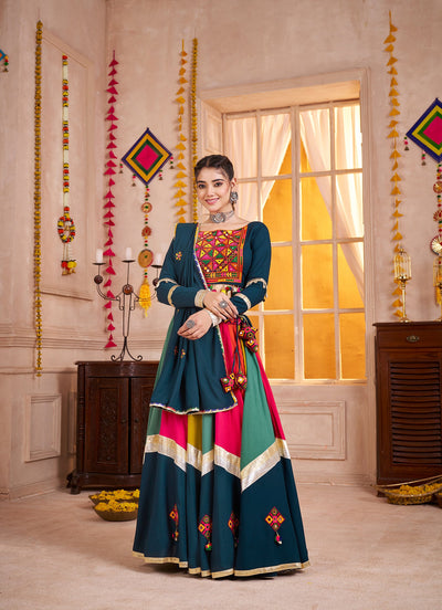 Viscose cotton thread embroidered with jacquard patch work Ready to wear lehenga choli. (Copy) houseofpanchhi