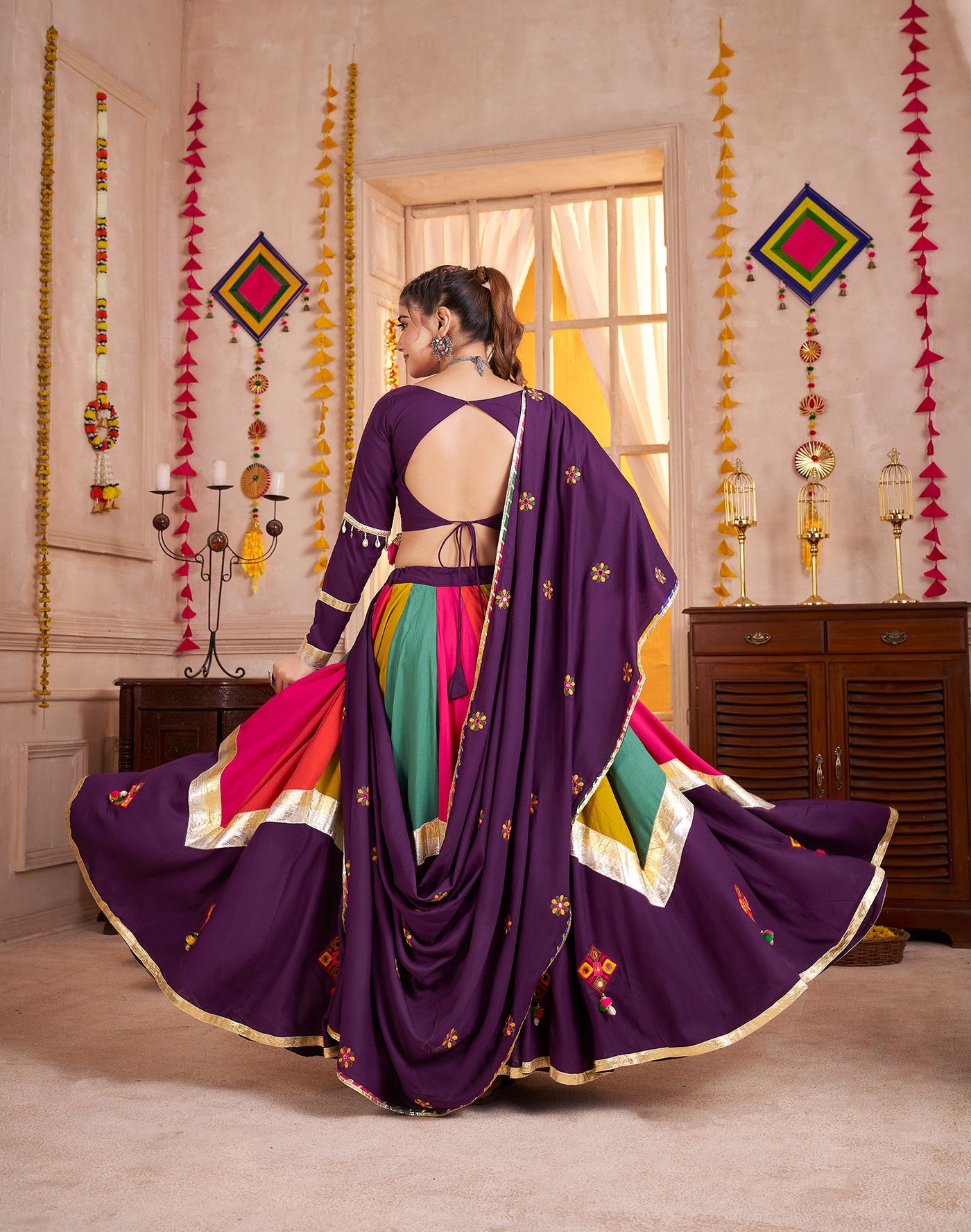 Viscose cotton thread embroidered with jacquard patch work Ready to wear lehenga choli. (Copy) houseofpanchhi