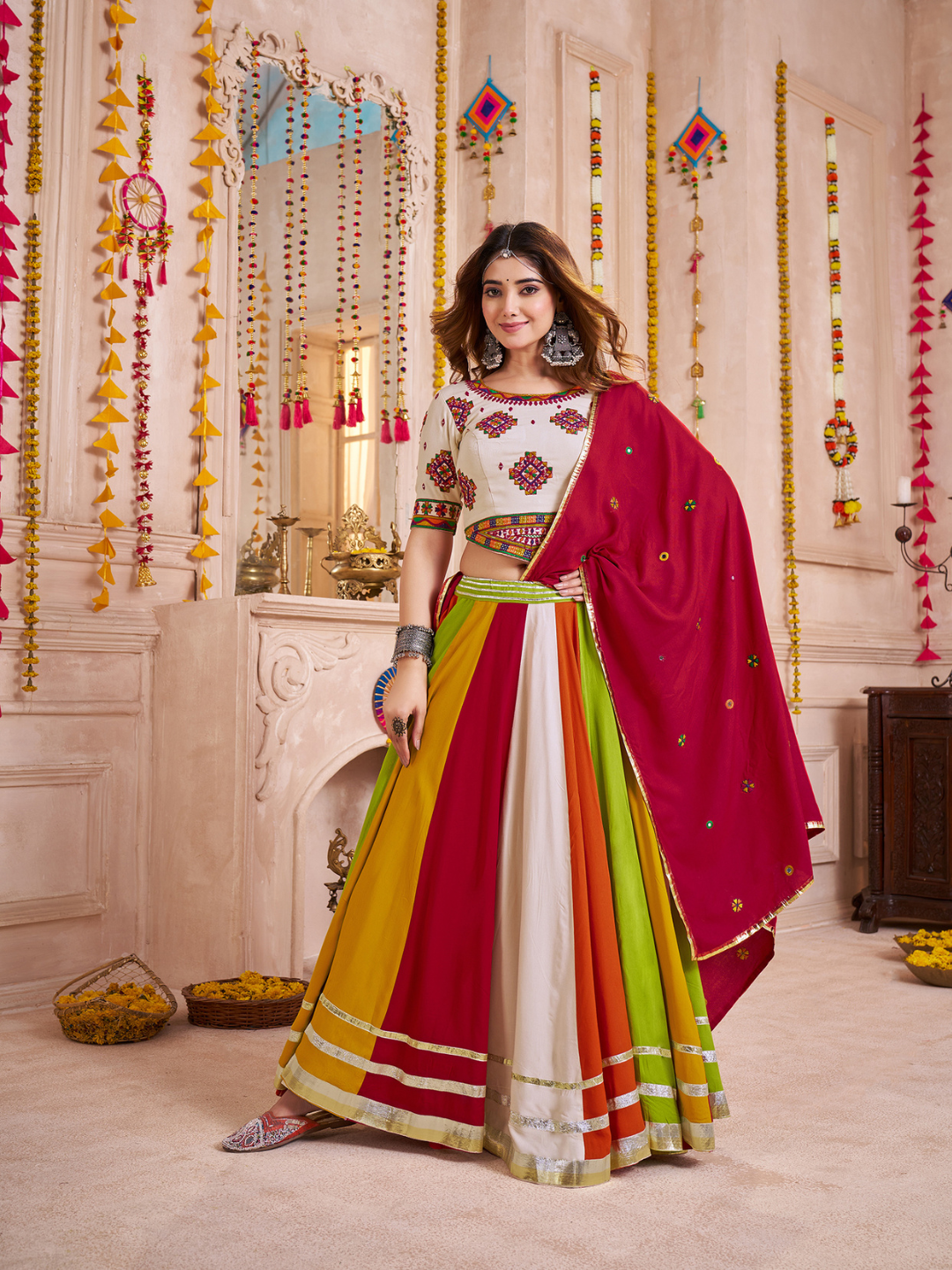 Multi Color Navratri Designer Kutchi work Ready To Wear Lehenga Choli houseofpanchhi