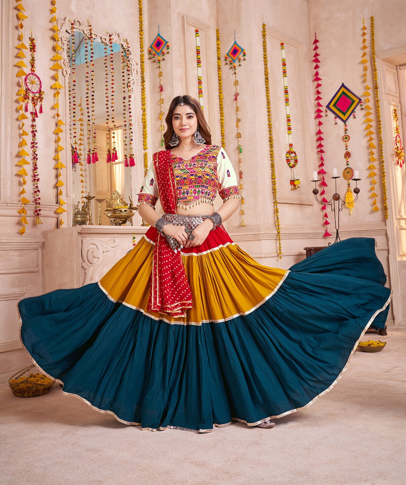 Multi Color Navratri Designer Kutchi work Ready To Wear Lehenga Choli houseofpanchhi