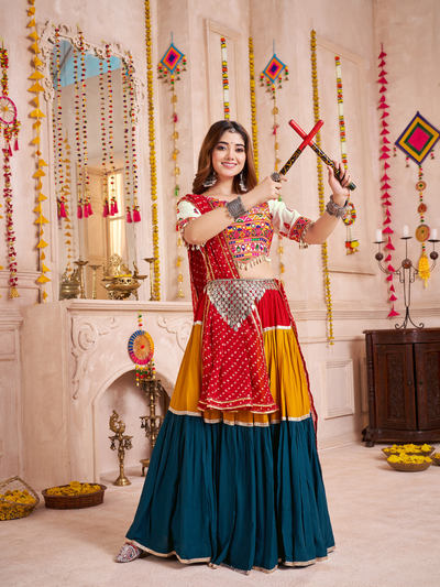 Multi Color Navratri Designer Kutchi work Ready To Wear Lehenga Choli houseofpanchhi