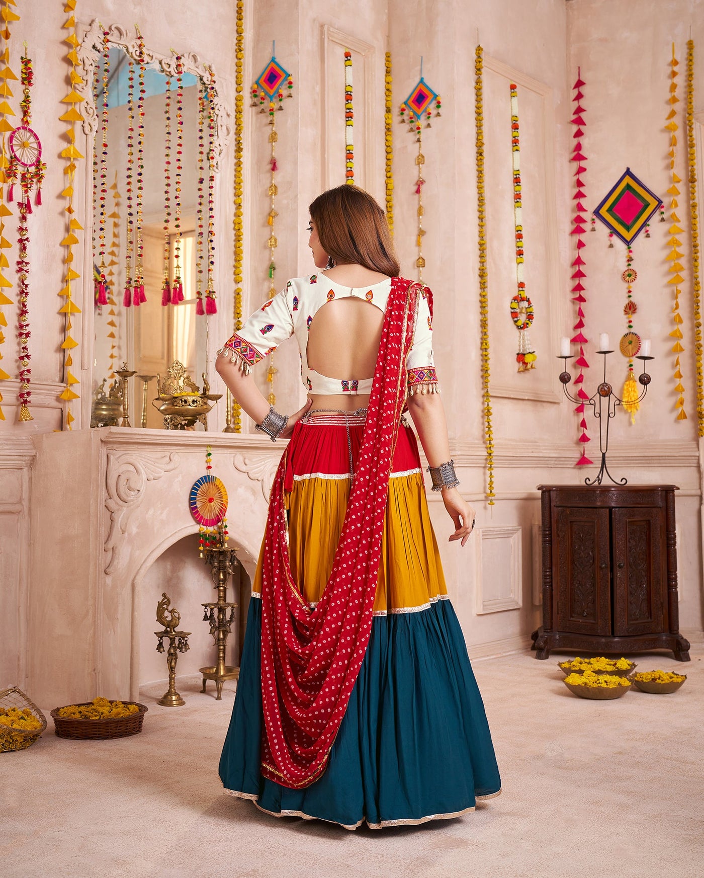 Multi Color Navratri Designer Kutchi work Ready To Wear Lehenga Choli houseofpanchhi