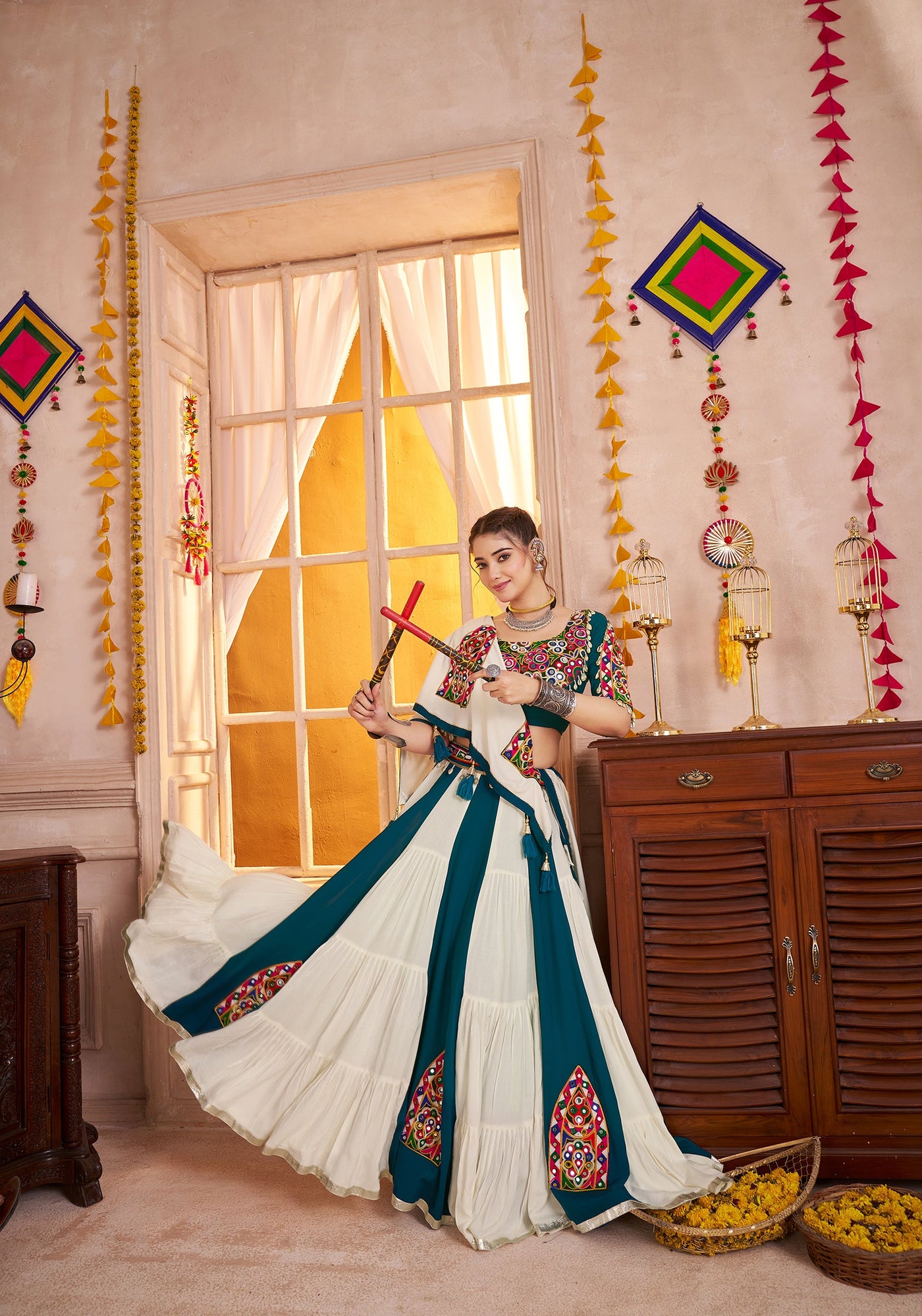 Multi Color Navratri Designer Kutchi work Ready To Wear Lehenga Choli (Copy) houseofpanchhi