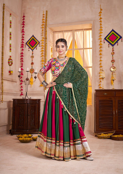 White and Teal Navratri Designer Kutchi work Ready To Wear Lehenga Choli houseofpanchhi