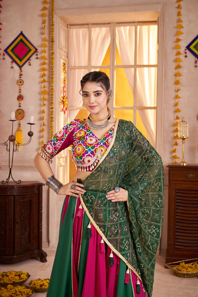 White and Teal Navratri Designer Kutchi work Ready To Wear Lehenga Choli houseofpanchhi