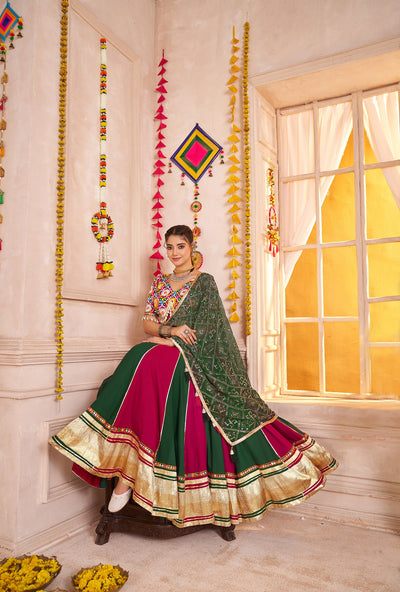 White and Teal Navratri Designer Kutchi work Ready To Wear Lehenga Choli houseofpanchhi