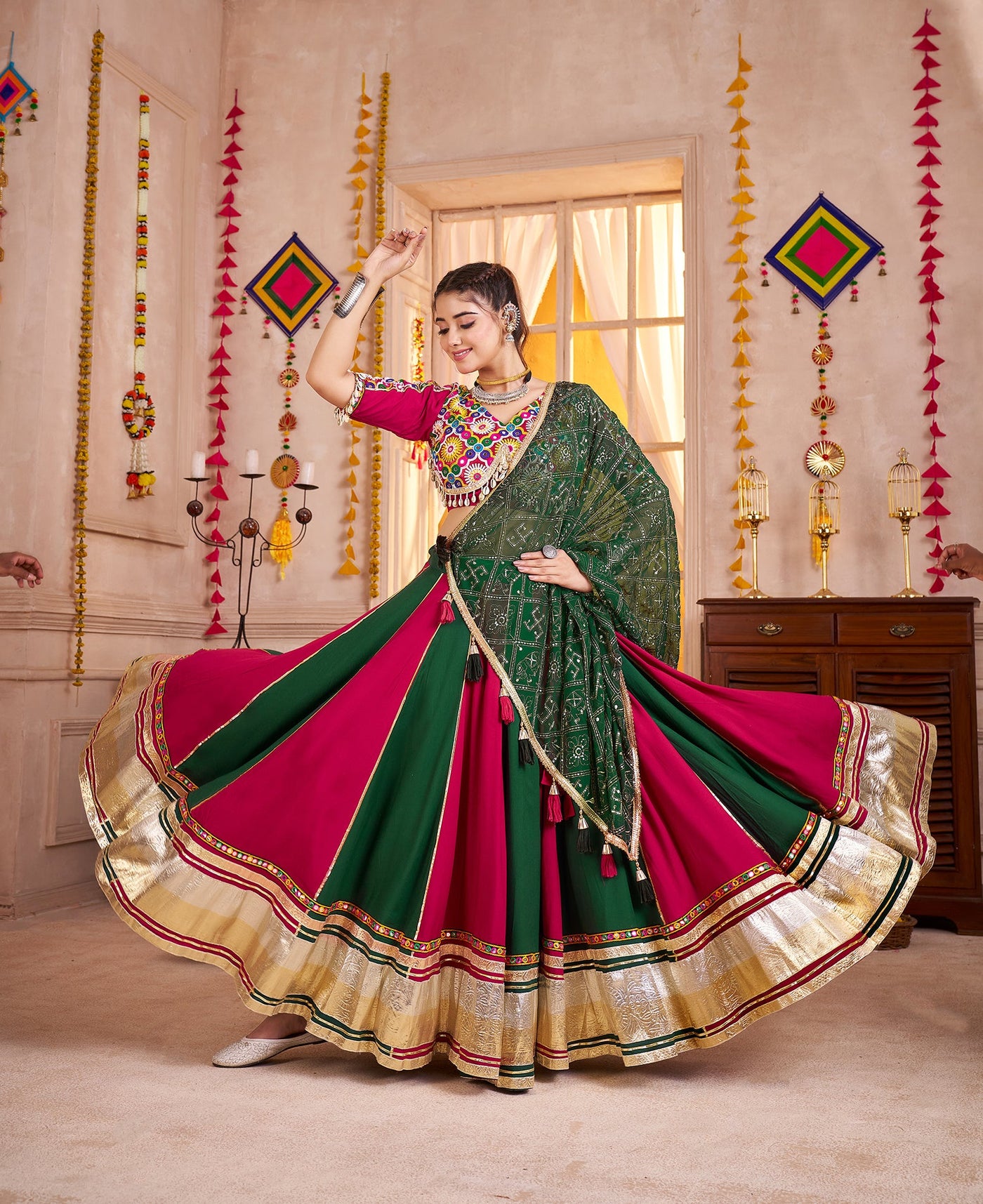 White and Teal Navratri Designer Kutchi work Ready To Wear Lehenga Choli houseofpanchhi