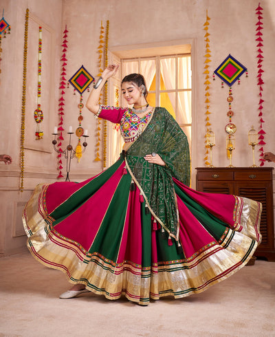 White and Teal Navratri Designer Kutchi work Ready To Wear Lehenga Choli houseofpanchhi