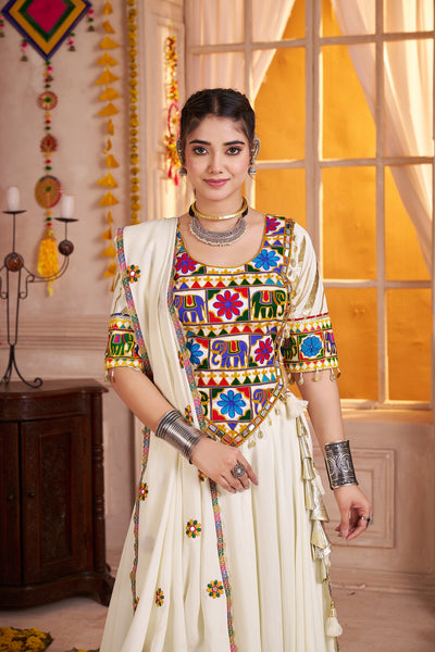 White and Teal Navratri Designer Kutchi work Ready To Wear Lehenga Choli (Copy) houseofpanchhi