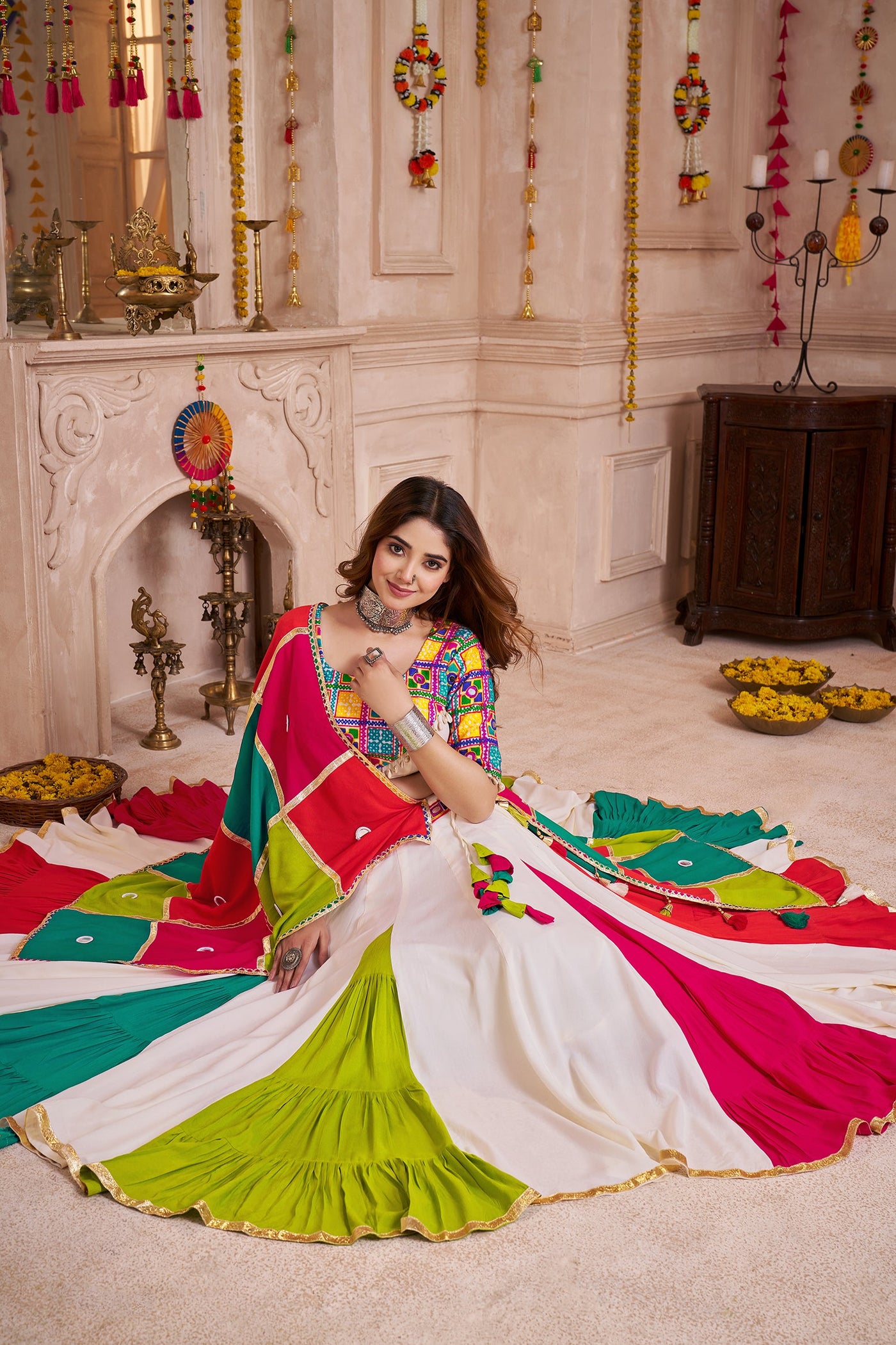 Multi Color Navratri Designer Kutchi work with mirror and kodi work Ready To Wear Lehenga Choli houseofpanchhi