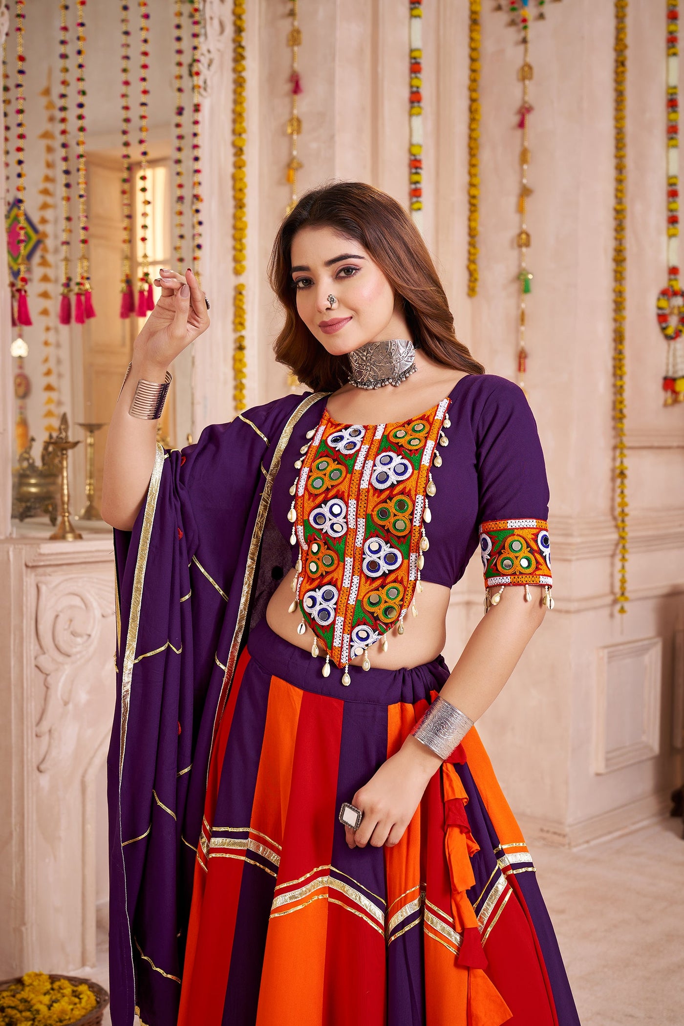 Purple Navratri Designer mirror and kodi work Ready To Wear Lehenga Choli houseofpanchhi