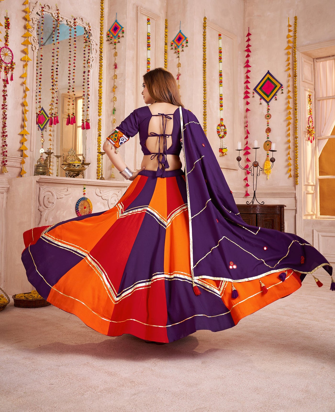 Purple Navratri Designer mirror and kodi work Ready To Wear Lehenga Choli houseofpanchhi