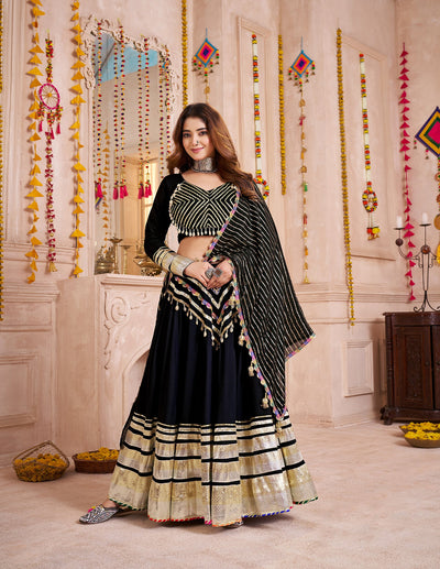 Black Navratri Designer lampi bordering with kodi work Ready To Wear Lehenga Choli houseofpanchhi
