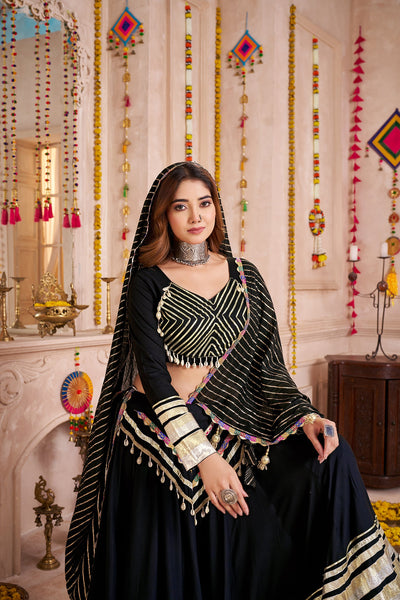 Black Navratri Designer lampi bordering with kodi work Ready To Wear Lehenga Choli houseofpanchhi