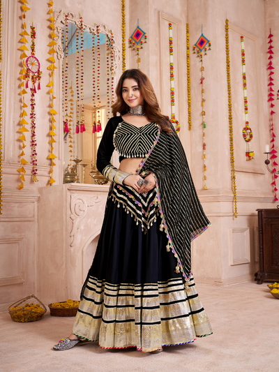 Black Navratri Designer lampi bordering with kodi work Ready To Wear Lehenga Choli houseofpanchhi