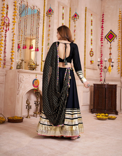 Black Navratri Designer lampi bordering with kodi work Ready To Wear Lehenga Choli houseofpanchhi