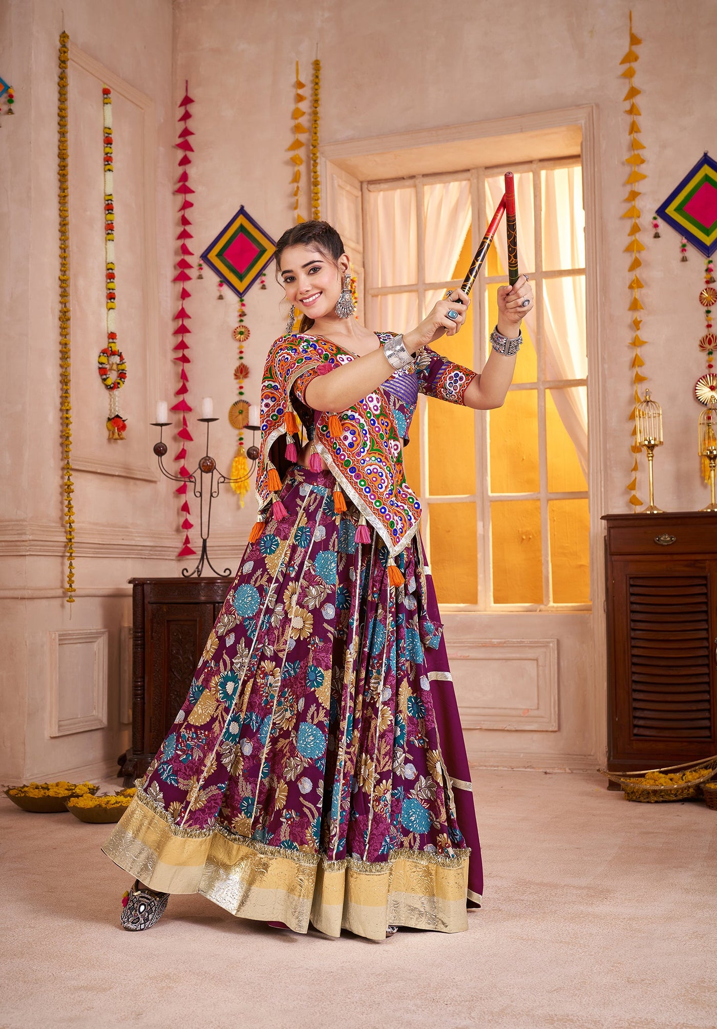 Navratri Designer print with katchi work Ready To Wear Lehenga Choli houseofpanchhi