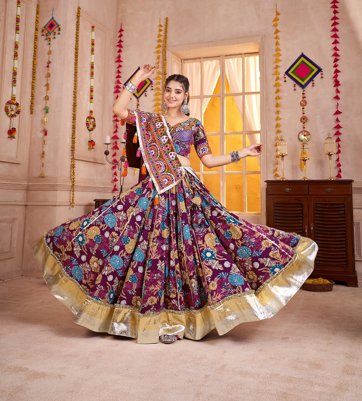 Navratri Designer print with katchi work Ready To Wear Lehenga Choli houseofpanchhi