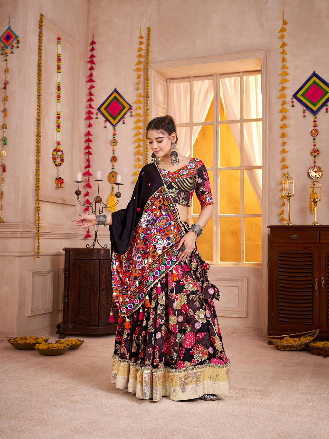 Navratri Designer print with katchi work Ready To Wear Lehenga Choli houseofpanchhi