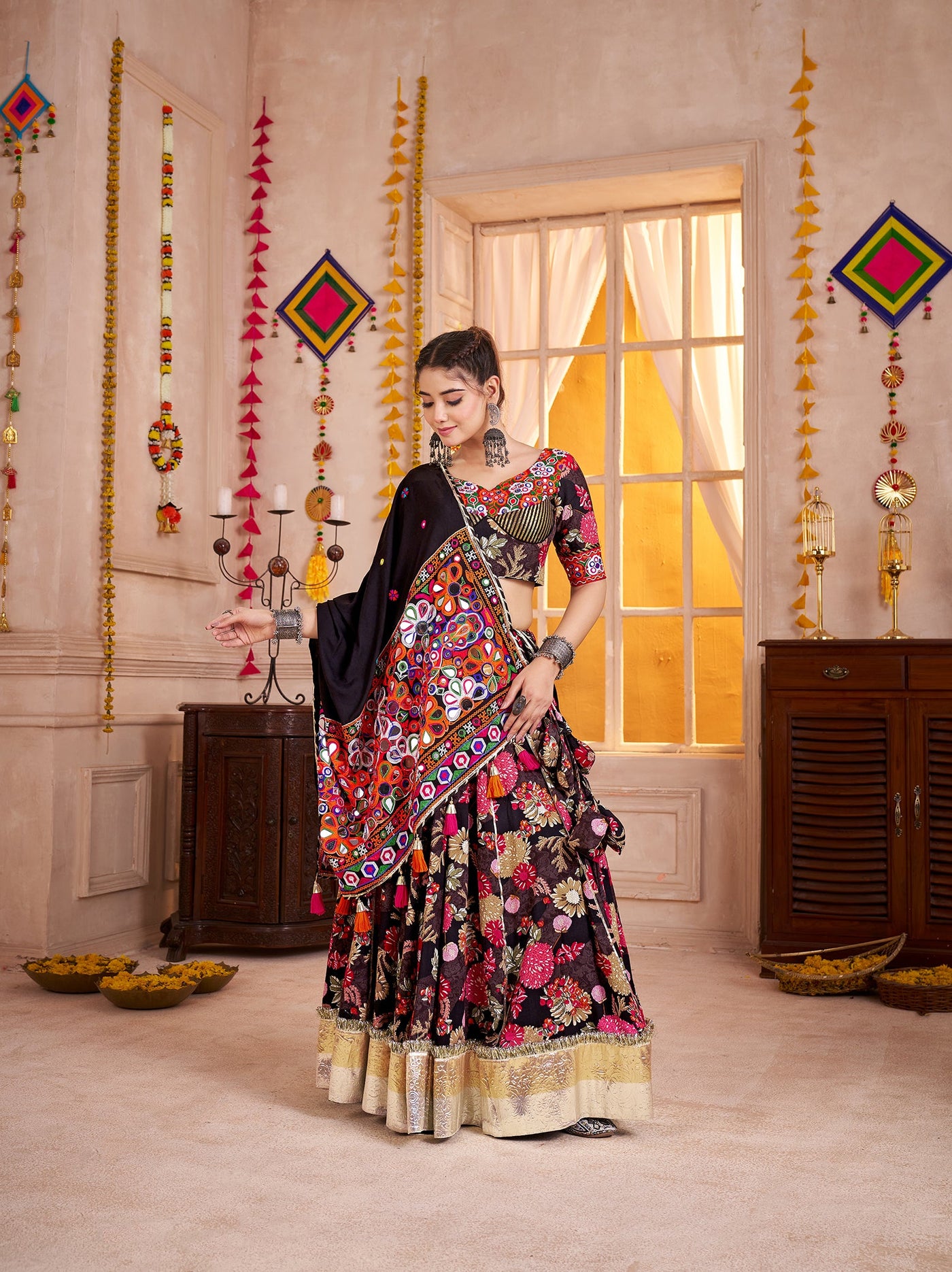 Navratri Designer print with katchi work Ready To Wear Lehenga Choli houseofpanchhi