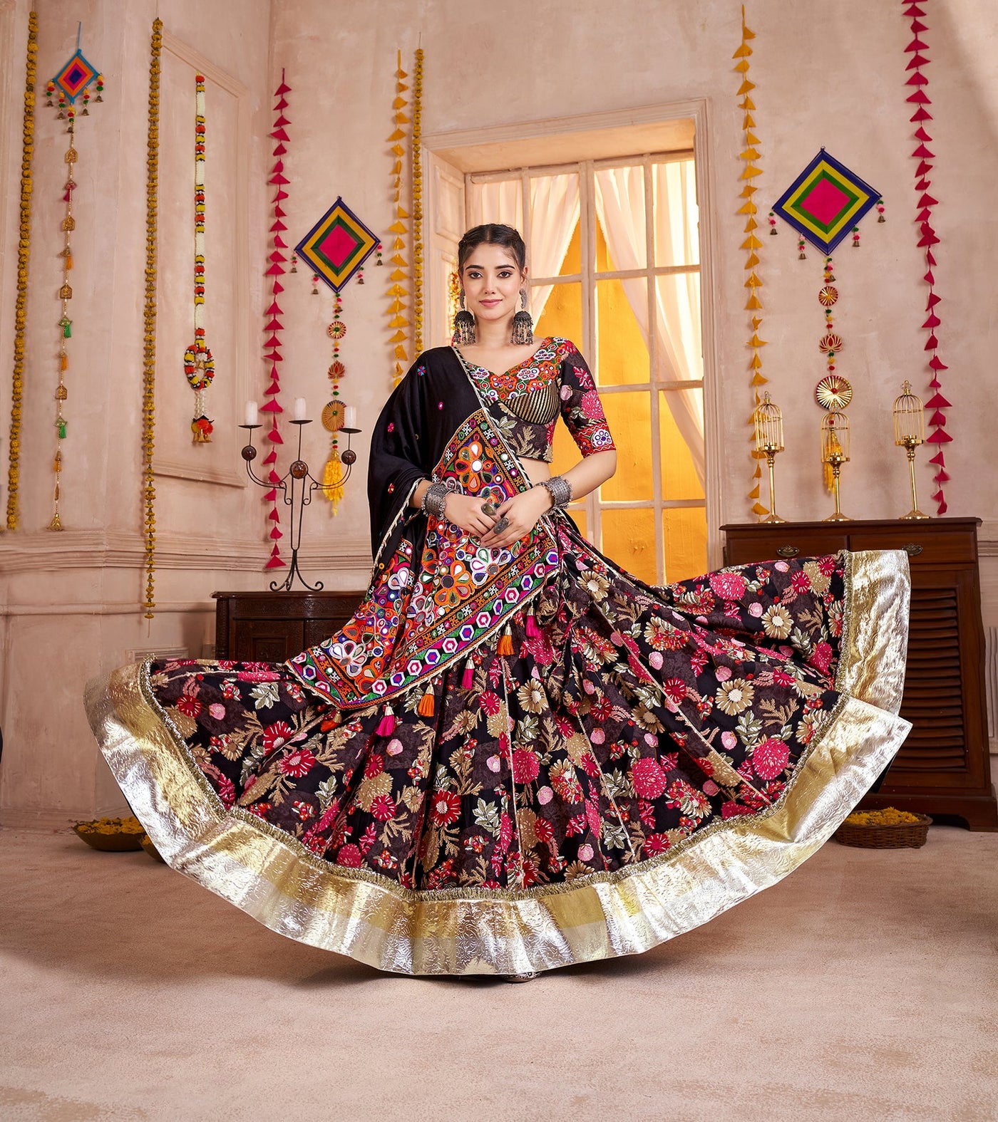 Navratri Designer print with katchi work Ready To Wear Lehenga Choli houseofpanchhi