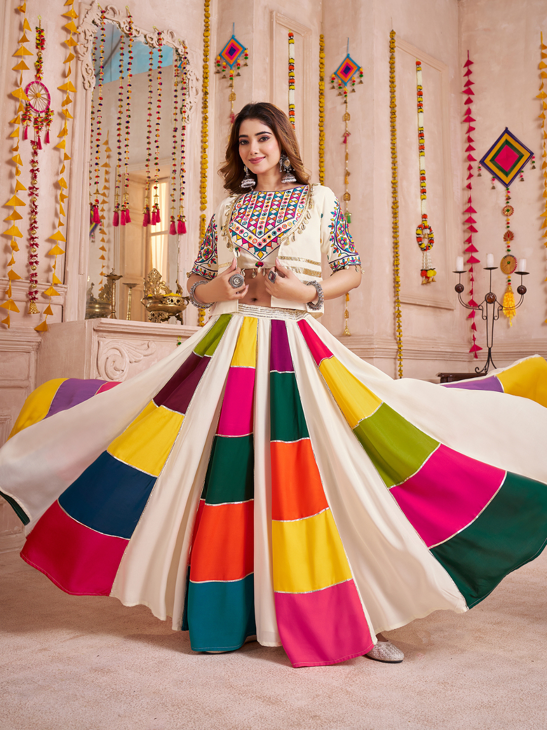 Multi Color Navratri Designer Ready To Wear Lehenga Choli with jacket houseofpanchhi
