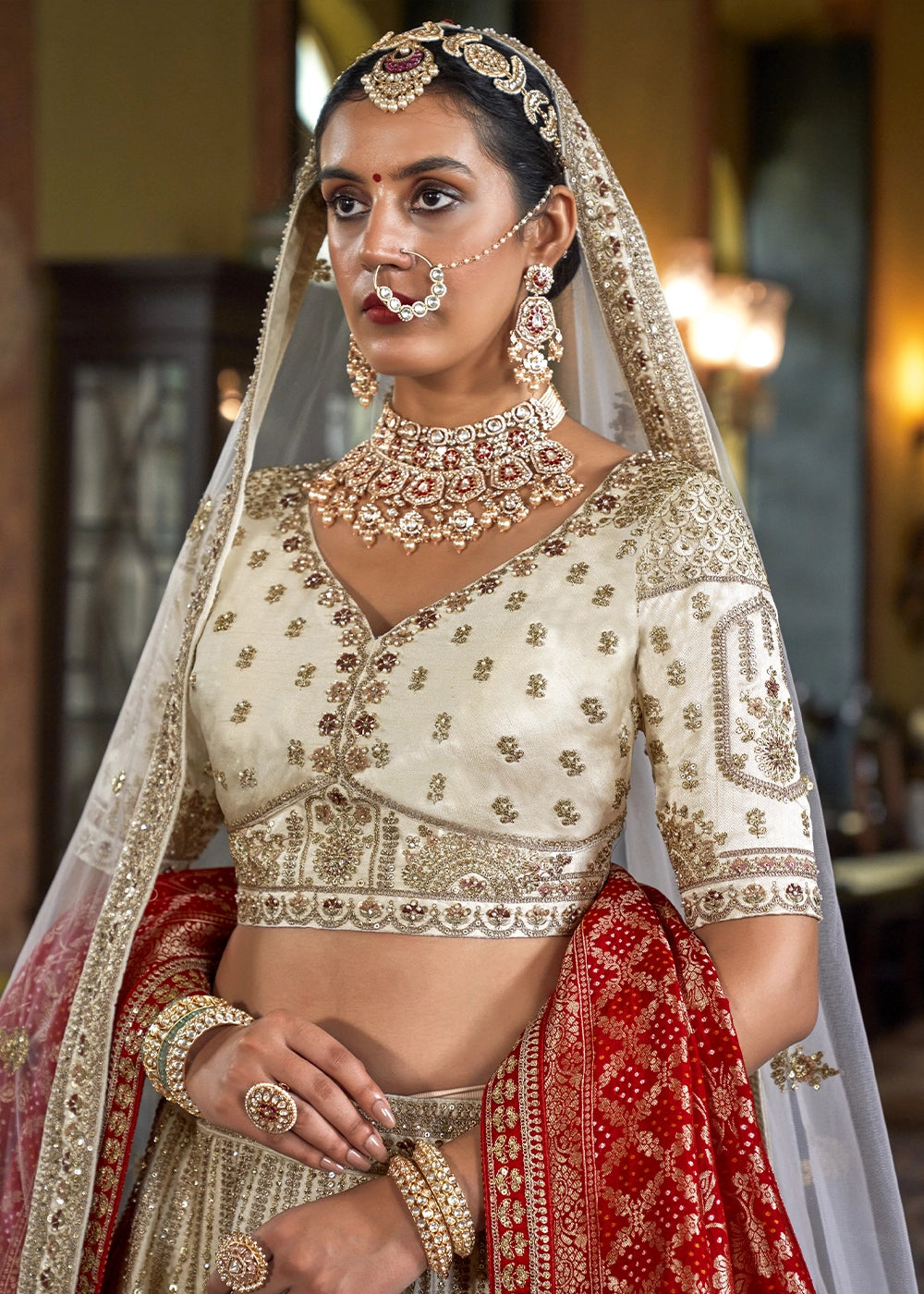 Silk With Embroidery, Sequence, Thread, Pearl & Zari Weaving Work Bridal Semi Stitched Lehenga House of Panchhi