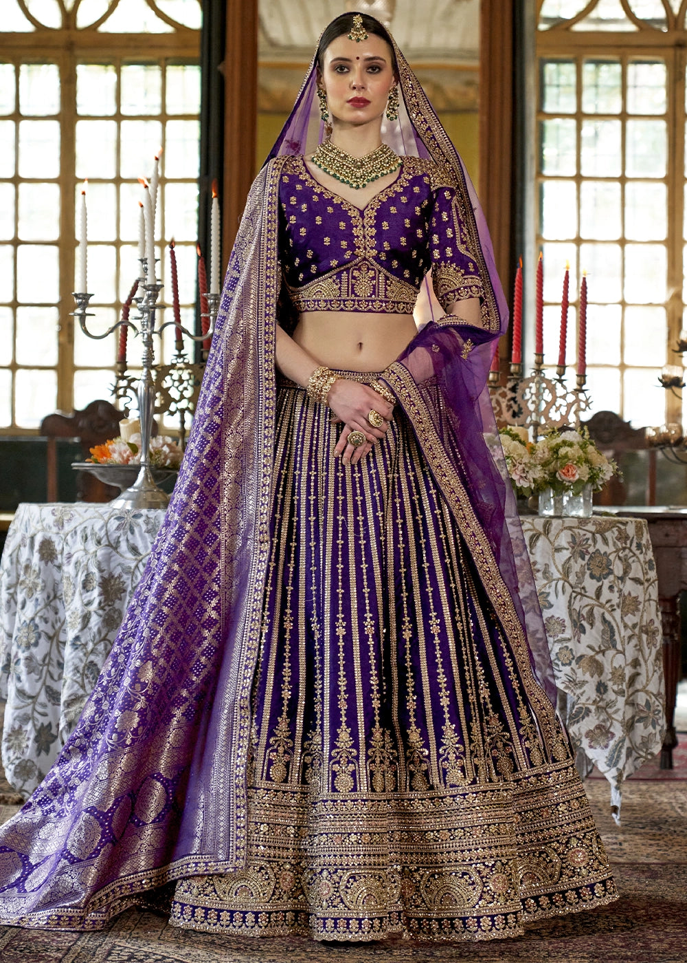 Silk With  Embroidery, Sequence, Thread, Pearl & Zari Weaving Work Bridal Semi Stitched Lehenga House of Panchhi