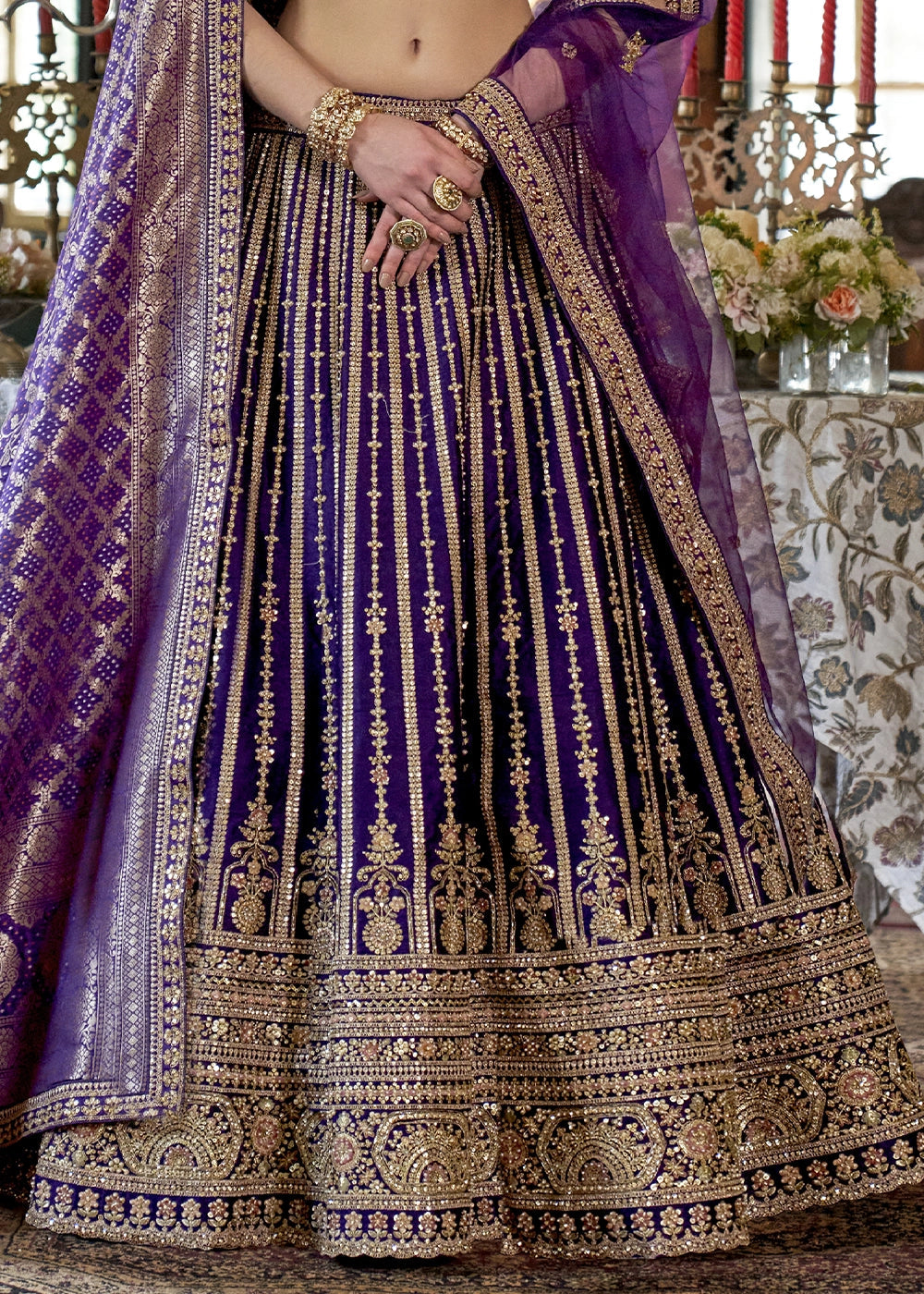 Silk With  Embroidery, Sequence, Thread, Pearl & Zari Weaving Work Bridal Semi Stitched Lehenga House of Panchhi
