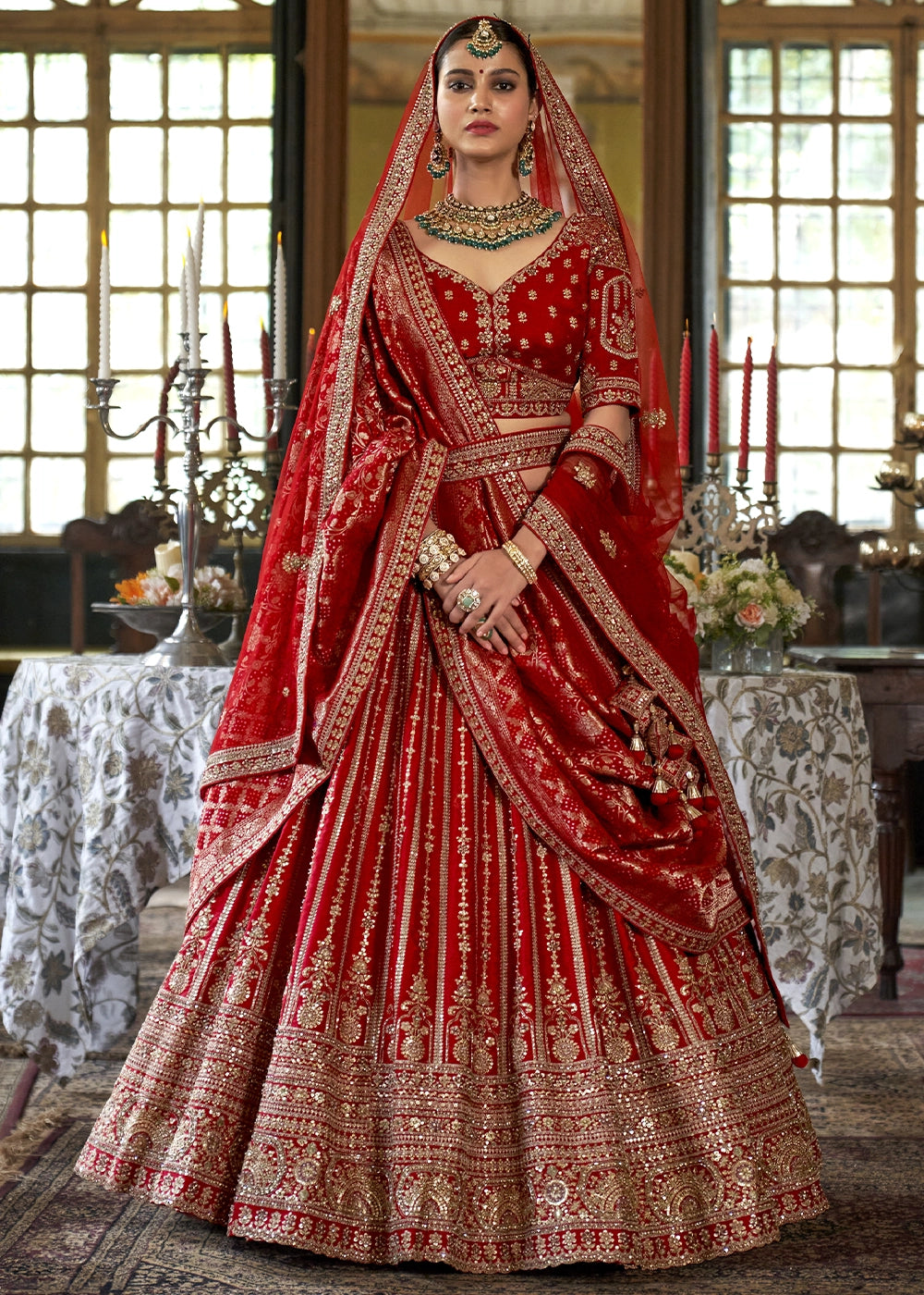 Silk With Embroidery, Sequence, Thread, Pearl & Zari Weaving Work Bridal Semi Stitched Lehenga House of Panchhi