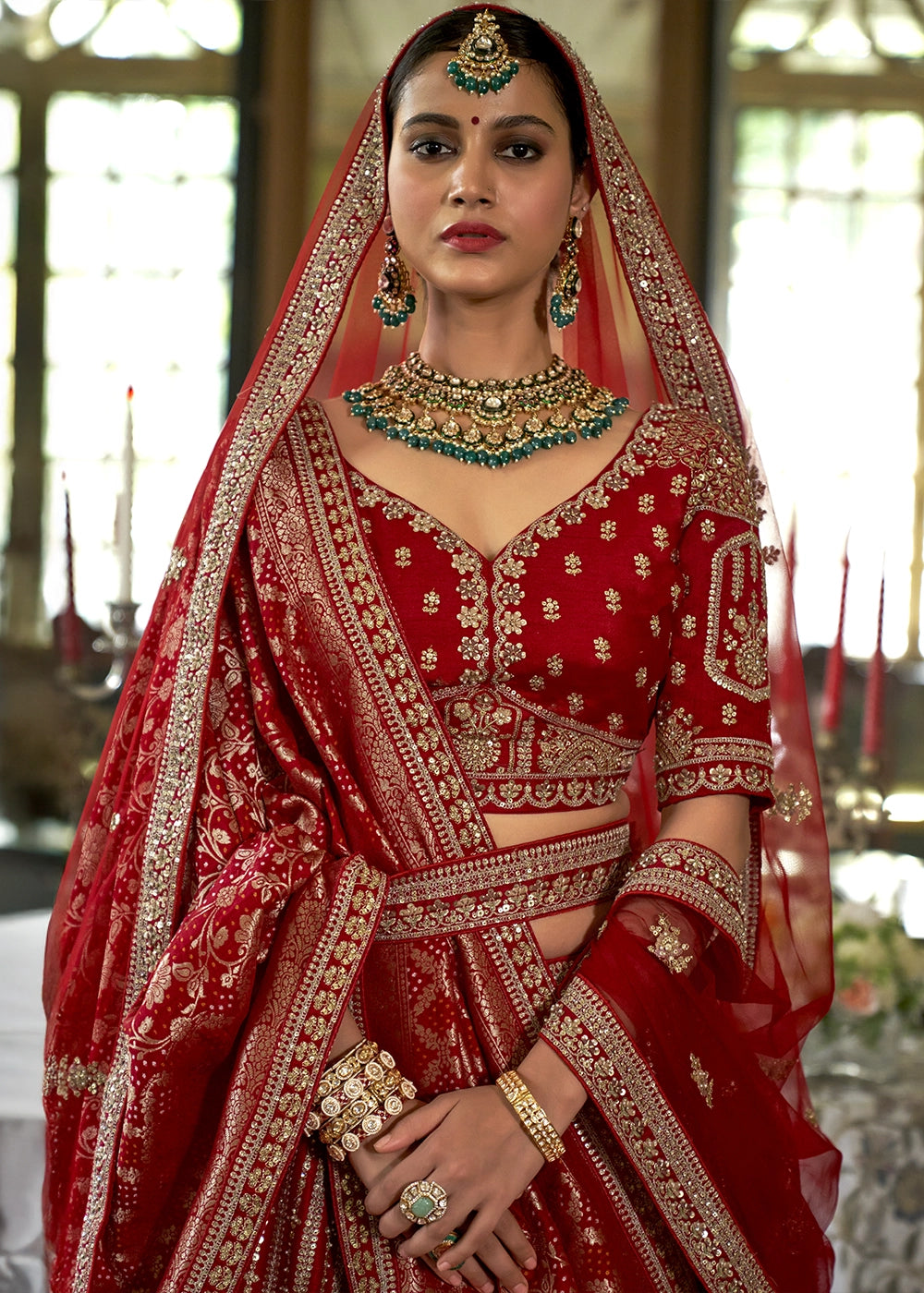 Silk With Embroidery, Sequence, Thread, Pearl & Zari Weaving Work Bridal Semi Stitched Lehenga House of Panchhi