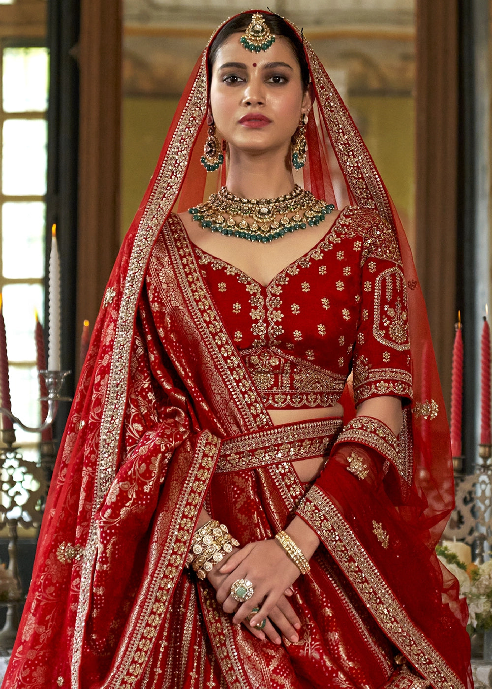 Silk With Embroidery, Sequence, Thread, Pearl & Zari Weaving Work Bridal Semi Stitched Lehenga House of Panchhi